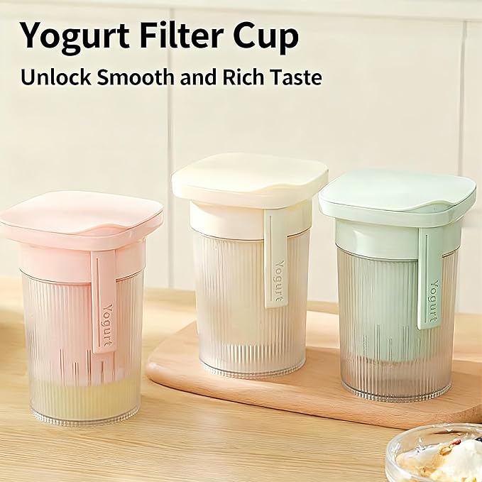 0.95 Quart（900ML）Portable Yogurt Strainer Cup, Compact Greek Yogurt Filter with Whey Separator for Cheese & Soy Milk, Leak-Proof & Easy to Carry Yogurt Maker (Pink)