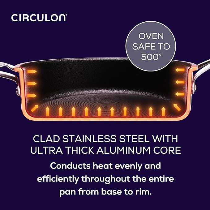 Circulon C1 Series Clad Stainless Steel with ScratchDefense Technology Cookware Nonstick Induction Saucepan with Lid, Metal Utensil Safe, 3 Quart - Polished Stainless Steel