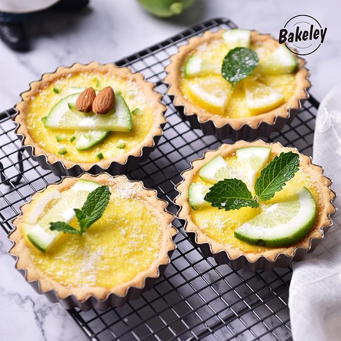Bakeley Mini Tart Pan Set, 4-Inch 4pcs with Removable Loose Bottom Non-Stick Round Quiche Bakeware for Oven and Instant Pot Baking (Champagne Gold)