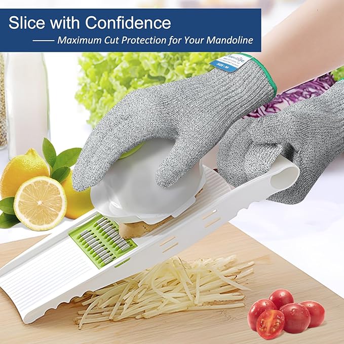 Dowellife Cut Resistant Gloves A9 Maximum Protection - Food Grade Kitchen & Chef Gloves for Food Prep, Knife Cutting, Mandoline Slicing, Butcher, Oyster Shucking, Fish Handling (Small, 2 Pairs)