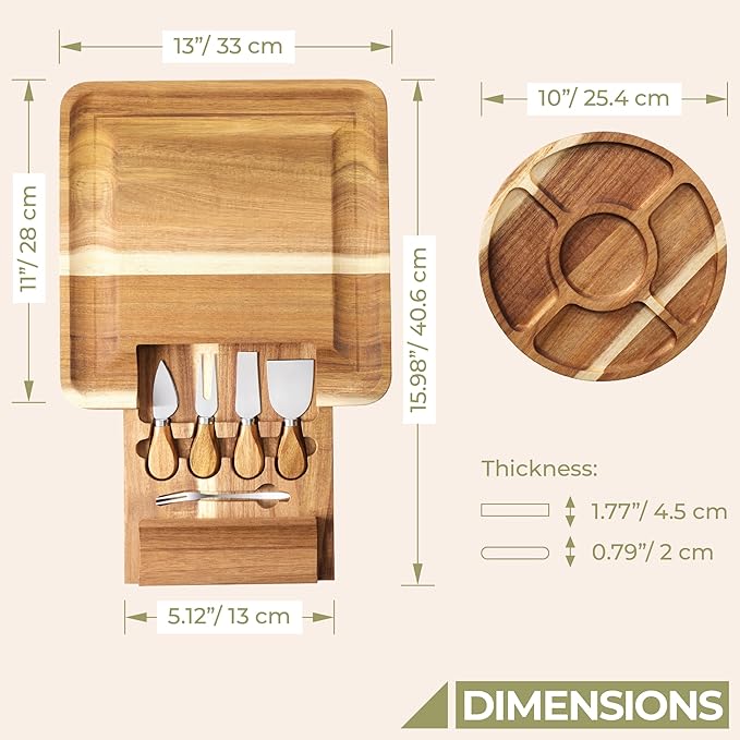 OOZi Charcuterie Board Set – Stainless Cheese Knives & Fruit Tray Included, Ideal for Birthday, Wine Nights, Housewarming & Christmas Gifts