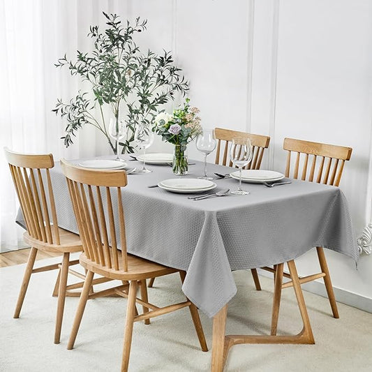 maxmill Square Jacquard Tablecloth Waterproof Spillproof Wrinkle Resistant Soft Weaved Design Table Cloth for Dinner and Party Washable Fabric Cover, Indoor Outdoor Use, 60 x 60 Inch, Light Grey