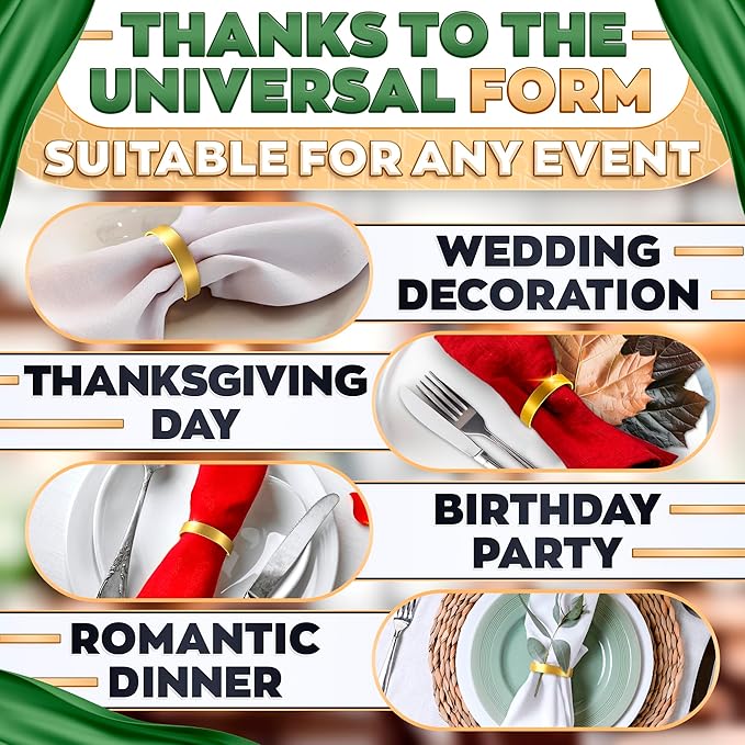 Set of 10 Gold Napkin Rings – Easter Napkin Rings | Durable, Reusable, Rust-Resistant | Modern Semicircle Design for Elegant Table Decor, Weddings, Dinner Parties, Holidays, Daily Use & Gift Giving