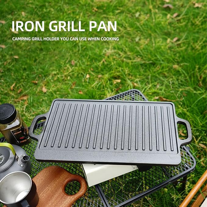 Cast Iron Griddle, Double Sided Reversible Griddle Grill, Griddle Plate for Indoor Outdoor Camping Gas Stove Induction Cooker (Large)