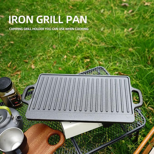 Cast Iron Griddle, Double Sided Reversible Griddle Grill, Griddle Plate for Indoor Outdoor Camping Gas Stove Induction Cooker (Large)
