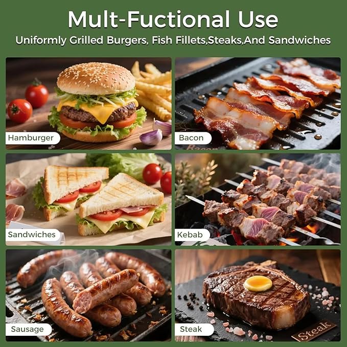 Cast Iron Grill Press with Ribbed Base, 2LB 7 Inch Round Smash Burger Press with Wood Handle, Heavy Duty Bacon Press & Meat Weight for Perfect Searing, Nonstick Kitchen Tool for Stovetop, Griddle, BBQ