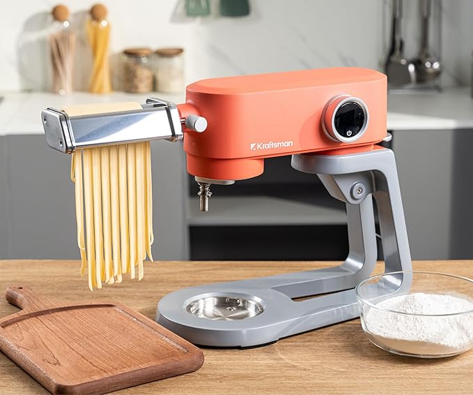 Kraftsman All-Metal Stand Mixer 5.3-Quart - Professional Kitchen Electric Food Mixer with Stainless Steel Mixing Bowl & Attachments for Baking, Dough & Cake, 8-Speed Control & Timer (Orange)