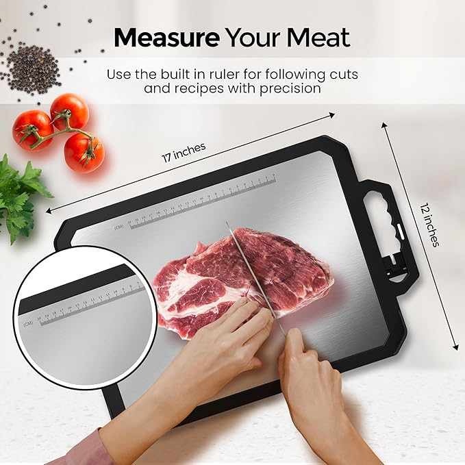 Double-sided Stainless steel cutting board with knife sharpener & stand -17x12" Stainless steel cutting boards for kitchen - Dishwasher Safe cutting boards,chopping board, large cutting board/PP