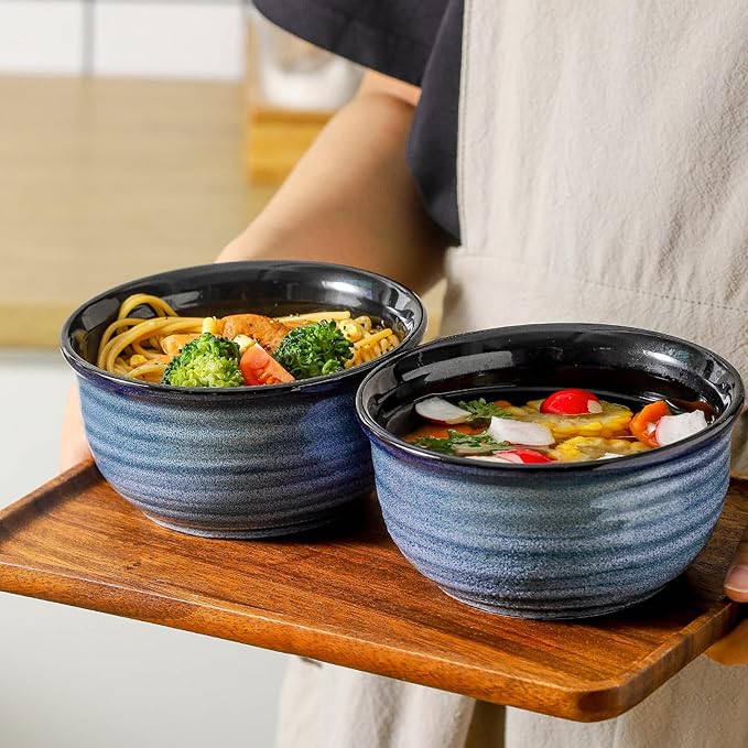 MEKY Soup Bowl, 20 OZ Porcelain Cereal Bowls Set of 6 Perfect for Pasta, Snack, Oatmeal, Rice, Salad,and Ice Cream, Stackable & Durable Bowls for Kitchen, Microwave & Dishwasher Safe, Blue