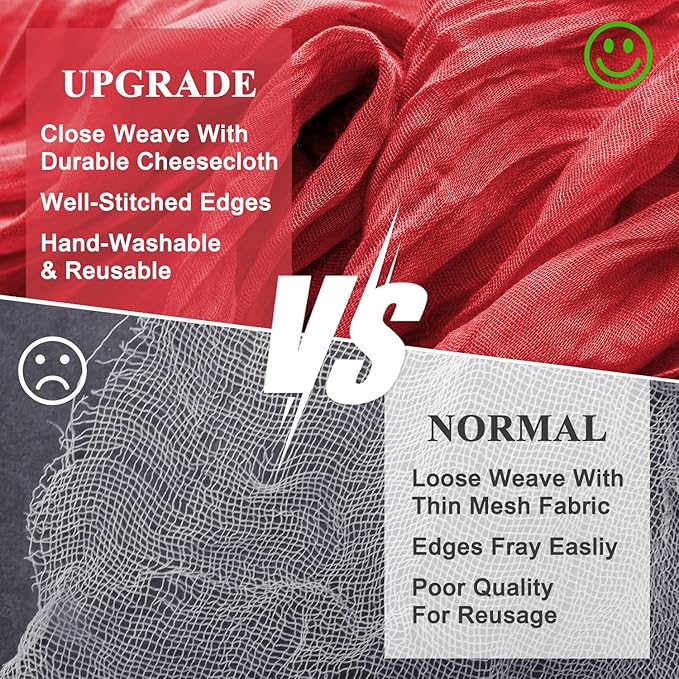 Wokceer Cheesecloth Table Runner 4Pack 10FT Red Christmas Boho Gauze Fall Thanksgiving Cheese Cloth Table Runner for Party Easter Rustic Sheer Table Runners for Baby Bridal Shower Wedding Table