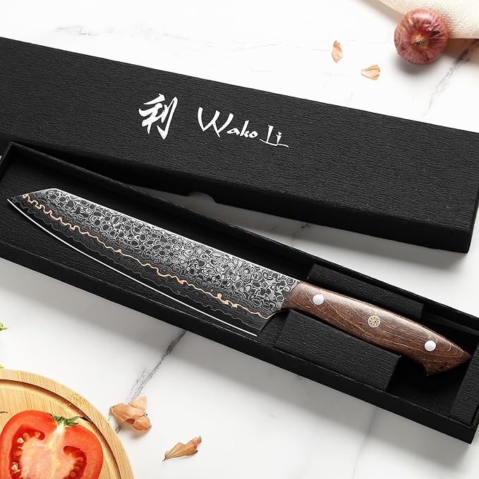 Wakoli Kawa Kiritsuke Chef Knife, 7.9-Inch Blade Kitchen Knife | 67-Layer Damascus Steel with VG10 Core | Copper Inlay | Maple Stabilized Wood Handle | Professional Chef Knife