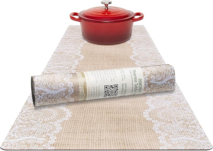 RIMONA'S Thermo Heat Resistant Table Runner and Trivet for Hot Dishes - Waterproof Hot Plates to Protect Table and Countertop - Kitchen & Dining 350F Heat Protector 40" - The Everyday Jute Lace