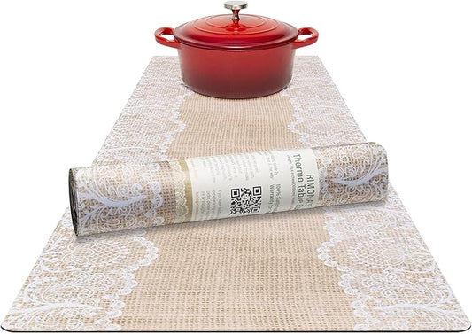 RIMONA'S Thermo Heat Resistant Table Runner and Trivet for Hot Dishes - Waterproof Hot Plates to Protect Table and Countertop - Kitchen & Dining 350F Heat Protector 40" - The Everyday Jute Lace