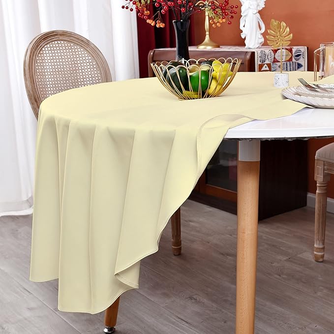 MEANMOY Ivory 210 GSM Water & Stain Resistant Round Tablecloth for Circle Table - Solid 70 Inch Table Cloth Cover in Wrinkle Free Durable Washable Polyester Fabric for Wedding, Party, Banquet