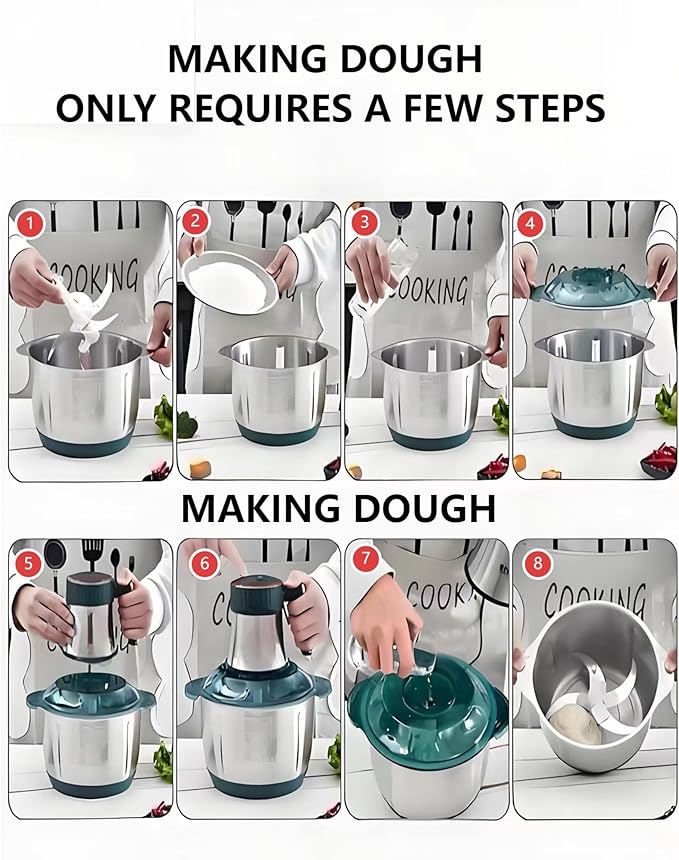 KabFbit 5L Electric Meat Grinder, Stainless Steel Dough Machine, 500w Powerful Food Processing Machine, Used For Dough Mixing, Onion, Meat, Nuts, Fruits, Garlic And Vegetables