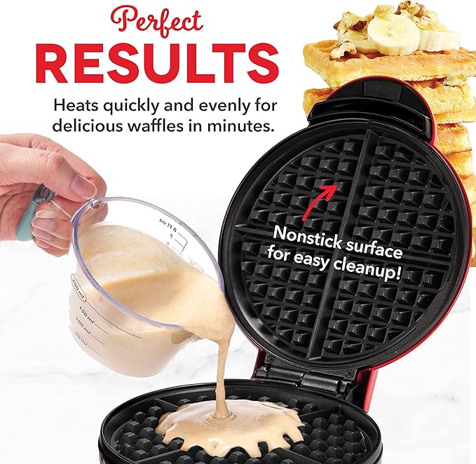 Dash Express Waffle Maker -Electric Waffle Maker for Creative Homemade Treats - Dual Nonstick Cooking Surfaces, Easy Food Release & Quick Cleanup - Compact, Space-Saving Design - 8 Inches - Red