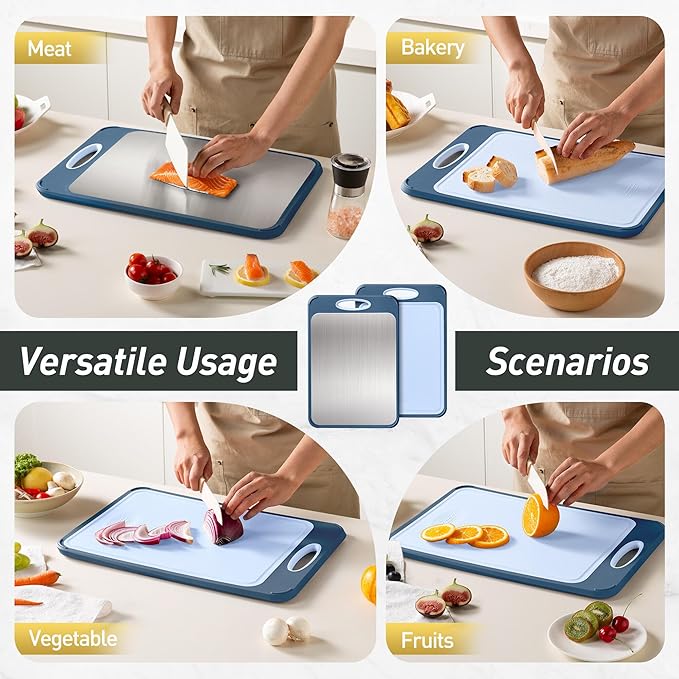 2 in 1 Stainless Steel Cutting Board with Handle Chopping Double Sided Non Slip Feet and Over Sink Butcher Block Nice Juice Groove Big Xl XXl xlarge Best Hardwood Kitchen Counter Organic Meat BBQ Kit