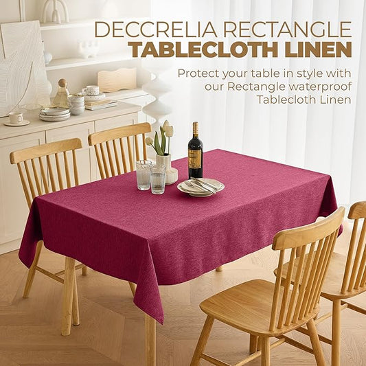 Christmas RedWaterproof Wipe Clean Table Cloth for 10ft Banquet Rectangle Table,Outdoor Spillproof Tablecloth for Thanksgiving,Easter (Oblong, 60 x 144 Inch (12-14 Seats), Burgundy)