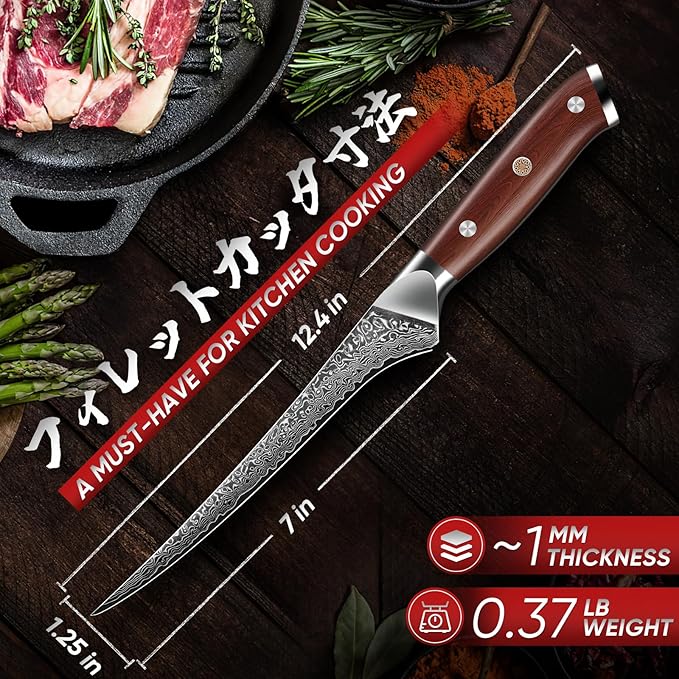 Purple Dragon Fillet Knife 7 Inch, Japanese Boning Meat Cutting Knives Razor-Sharp Meat Trimming Deboning – Professional Filet Fish Knife with Ergonomic Handle Christmas Gift for Men and Women