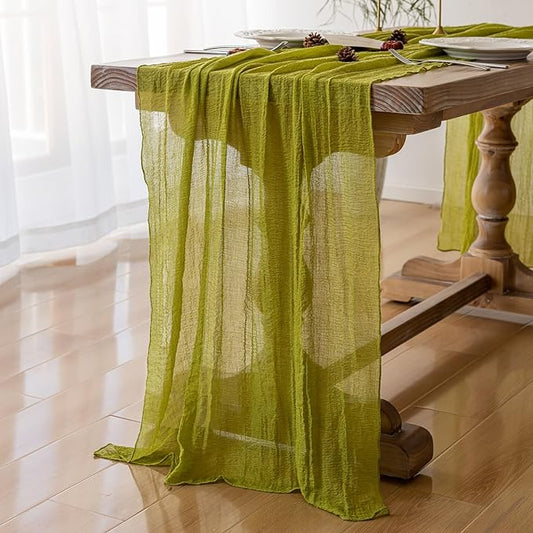 Keketoarrange Moss Green Cheesecloth Easter Table Runner Gauze 120 Inch 10 FT Rustic Boho Cheese Cloth Runner for Wedding Baby Shower Bridal Shower Long Sheer St Patricks Day Spring Home Decorations
