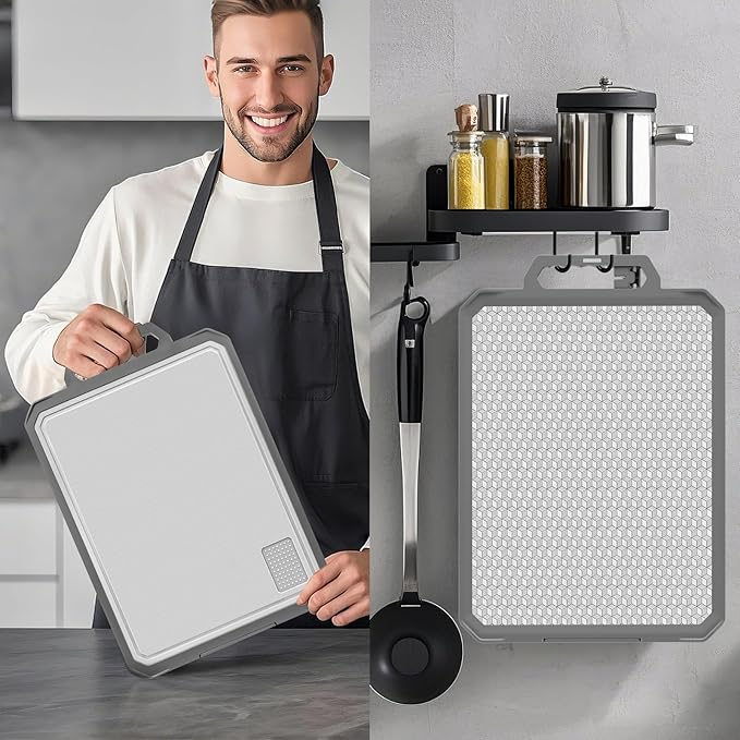 1 PCS Titanium Cutting Board,1 side Titanium Other side Wheat Straw PP, Double Sided Non Toxic Chopping Board for Kitchen, Food Grade, Scratch Resistant Mesh Design, 17.2"*12" Large Size