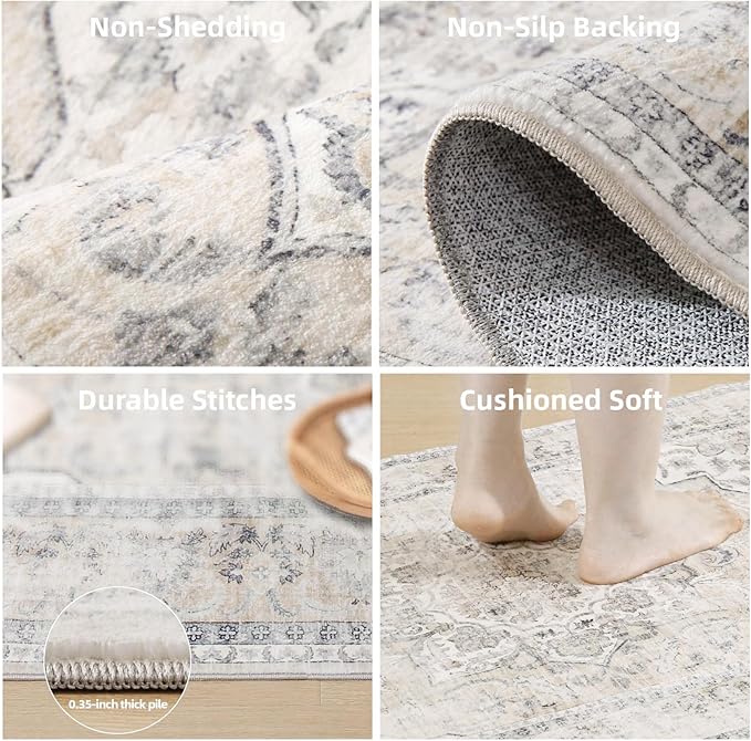 Runners for Hallways Kitchen Runner Rugs: 2'x 10' Washable Runner Rug Boho Non Slip Long Floor Rug with Rubber Backing Faux Wool Vintage Carpet Runners for Entryway Indoor Bedroom Foyer Living Room