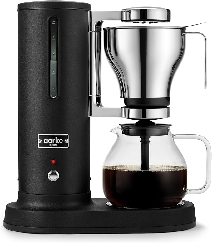 Aarke Coffee Maker - Electric 10 Cup / 42 fl oz Drip Brewer with Automatic Drip-Stop, Glass Carafe, Brews Full Pot in Under 6 Minutes, SCA Certified, Matte Black