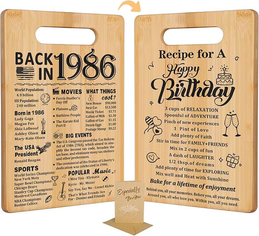 40th Birthday Gifts for Women Men,Back In 1986&Recipe for A Happy Birthday Double sided Cutting Board present for Her Him,40th Bday gift ideas,cool presents for 40 year old woman