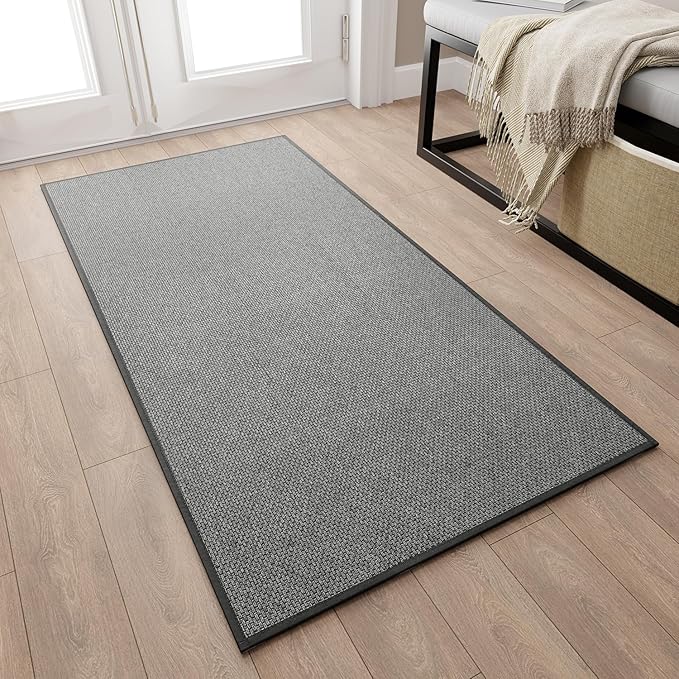 Kitchen Rug, Rubber Non Slip Kitchen Rugs Washable, Absorbent Runner Mat for Floor, Machine Washable Standing Mats for in Front of Sink, Door, Laundry, Entryway, Hallway (Black, 71" × 35.5")