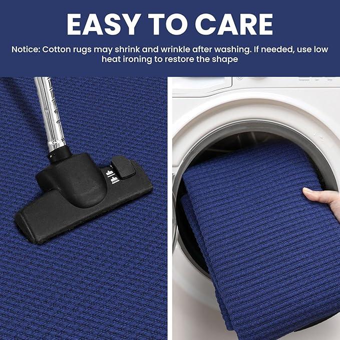 IOHOUZE Washable Runner Rug 2x7 Non Slip Runners for Hallways Entryway Runner Indoor, Kitchen Rugs Woven Cotton Floor Carpet for Kitchen Hall Entrance Bedroom, Royal Blue/Navy