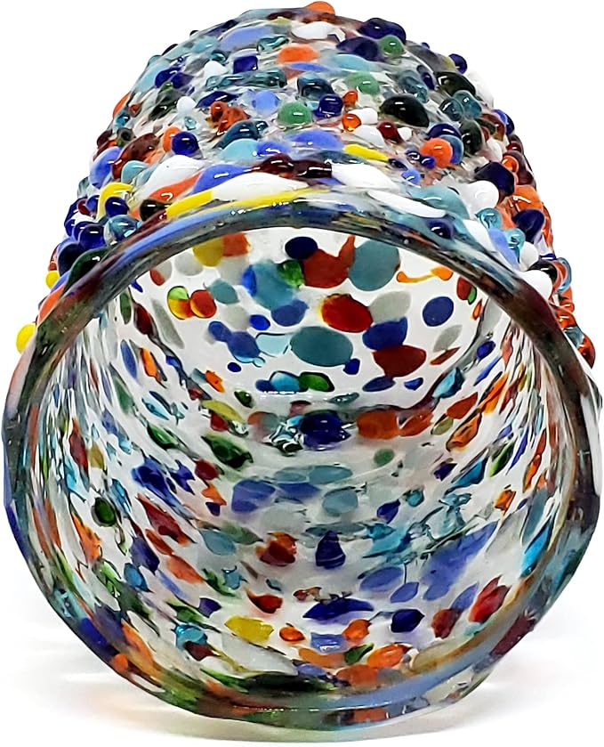 Confetti Rocks 10 oz Tumbler Glasses (set of 6) Mexican Handmade Multicolor Glassware, Recycled Glass, Lead-free, Toxin-Free (Tumbler)