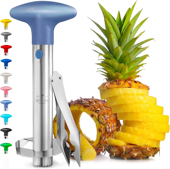 Zulay Kitchen Stainless Steel Pineapple Corer & Slicer + Eye Removal Tool – Heavy Duty Pineapple Cutter with Reinforced Blade – Effortless Pineapple Core Remover & Slicer - Periwinkle Blue