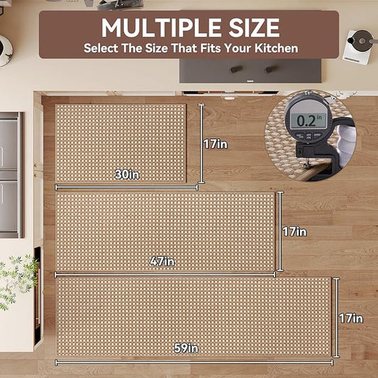 Kitchen Mat Kitchen Rugs Sets of 2 PCS Non Slip Washable, Super Absorbent Soft Braided Kitchen Mats for Floor, Rubber Backing Comfort Standing Kitchen Sink Mat Runner Rug, Brown 17"x28"+17"x47"