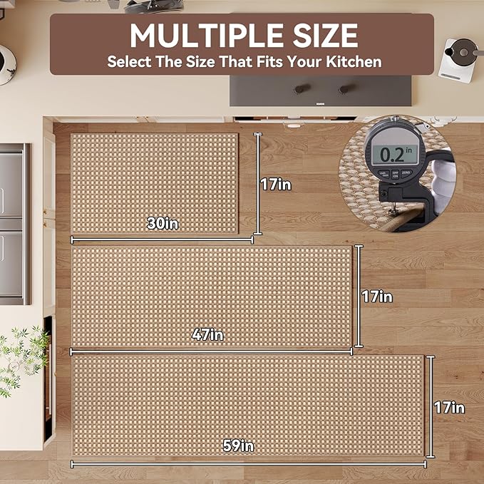 Kitchen Rugs Non Slip Washable, Rubber Backing Soft Chenille Braided Kitchen Mats for Floor, Super Absorbent Kitchen Runner Rug Standing Mat Sink Mat, Easy to Clean, Brown 17"x47"
