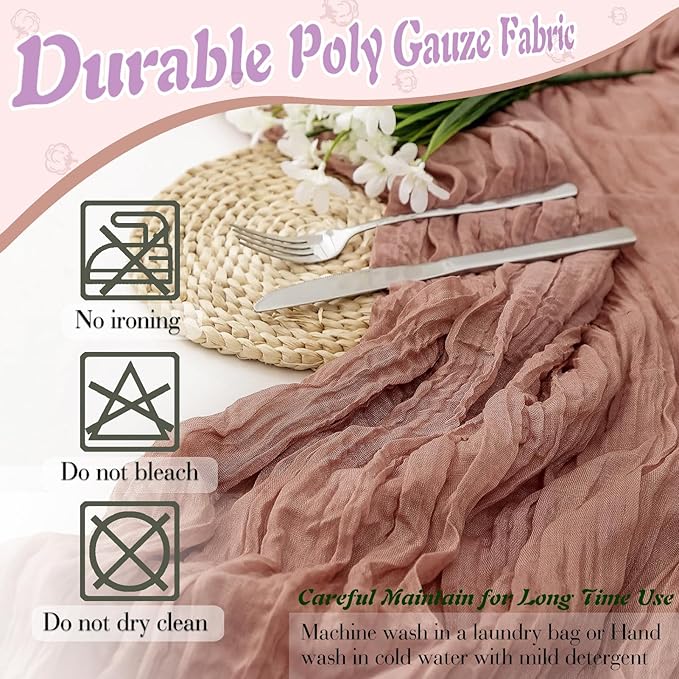 Dusty Rose Cheesecloth Table Runner 1 Pack 35" Boho Gauze 120 inches Long Runner Rustic Sheer Fabric Bulk for Baby Shower Wedding Bridal Birthday Party Table Decorations