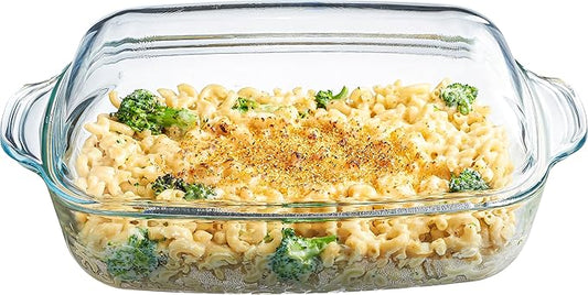 Simax Glass Casserole Baking Dish: Clear Glass Round Casserole Dish with Lid and Handles,Covered Bowl for Cooking, Baking, Serving, Dishwasher, and Oven Safe Cookware – 3 Quart Dish + 2.2 Quart Lid