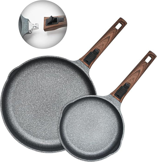 Bakoniion 8 Inch and 12.5 Inch Smart Nonstick Frying Pan Set with Removable Handles,Cast Aluminum and Anti-Scratch Sauté Pans,Compatible with All Stovetops,Dishwasher and Oven Safe