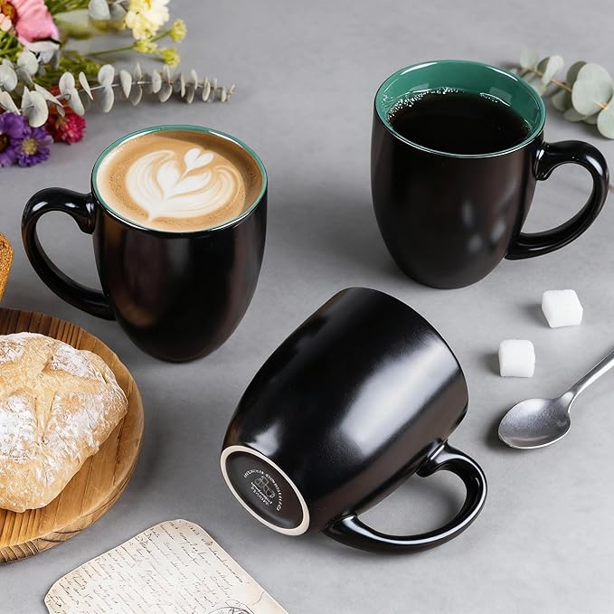 GBhome 12oz Coffee Mugs Set of 6, Large Ceramic Coffee Mugs for Man, Woman, Dad, Mom, Modern Coffee Mugs Set with handle for Tea/Latte/Cappuccino/Milk/Cocoa. Dishwasher&Microwave Safe,Green