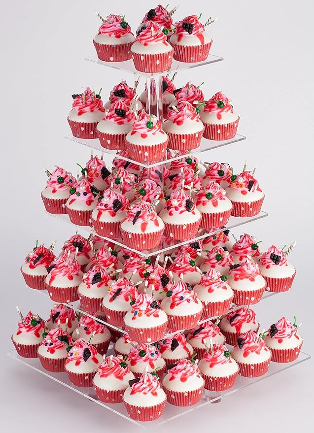 YestBuy Cupcake Stand, 5 Tier Square Cupcake Tree Tower, Clear Cupcake Holder, Pastry Display Rack for Party, Wedding, Baby Shower