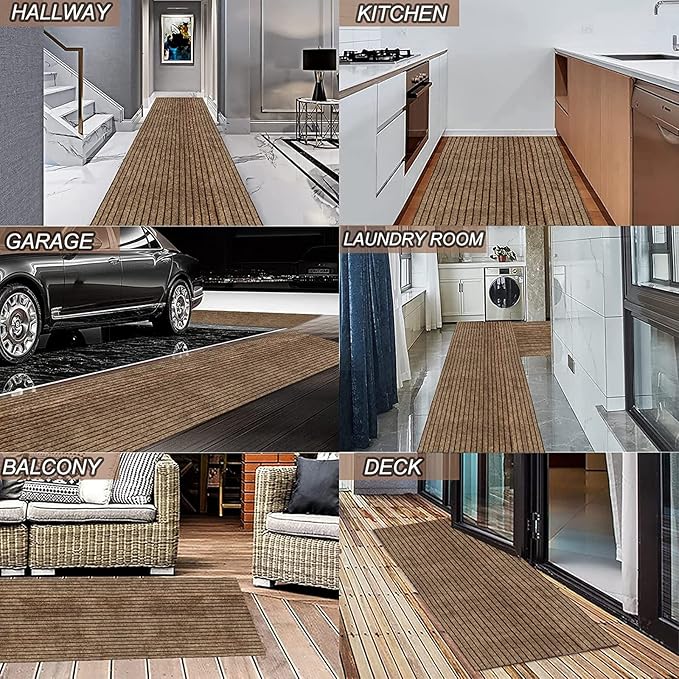 4' x 41' Runner Rugs with Rubber Backing, Indoor Outdoor Utility Carpet Runner Rugs, Stripe Brown, Can Be Used as Aisle for The RV and Boat, Laundry Room and Balcony