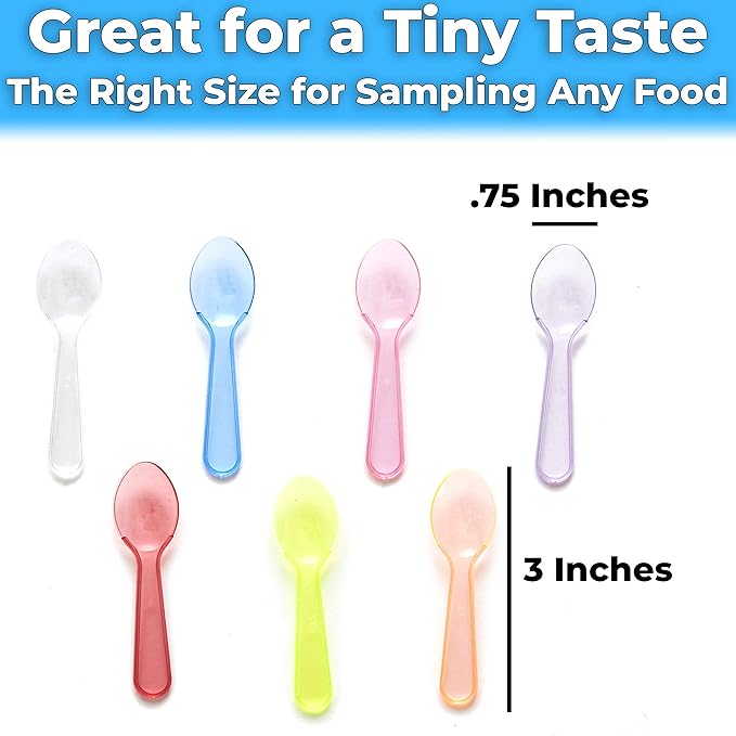 Extra Sturdy, BPA Free 200ct Plastic Tasting Spoons. Disposable Mini Tasters for Sampling or Individual Portions of Ice Cream, and Appetizers. Great for Food Trucks, Parties and Events.