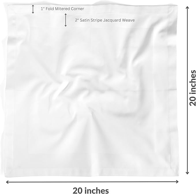 Fingercraft White Cloth Napkins Cotton High GSM Hotel Quality 20 in Oversized Set of 12 Stripe