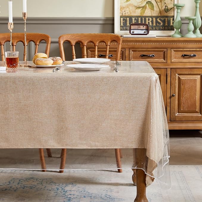 Clear Plastic Tablecloth Rectangle Vinyl Transparent PVC Table Cloth 100% Waterproof Oil-Proof Stain Resistant Wipeable Table Protector Cover for Dinning Table, 54 x 120 Inch.