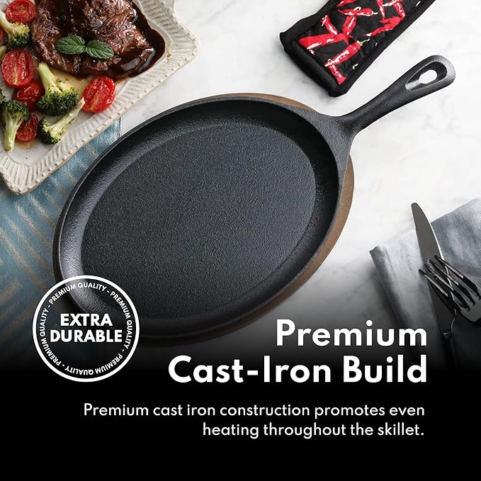 New Star Foodservice 1028614 Commerical Grade Cast Iron Fajita Set, Sizzling Skillet, Japanese Steak Plate