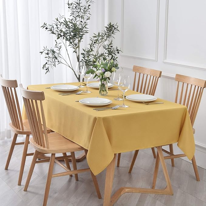 maxmill Jacquard Square Tablecloth Waterproof Spillproof Wrinkle Resistant Soft Textured Table Cloth for Dinner and Party Washable Polyester Fabric, Indoor and Outdoor Use, 60 x 60 Inch Ochre Yellow