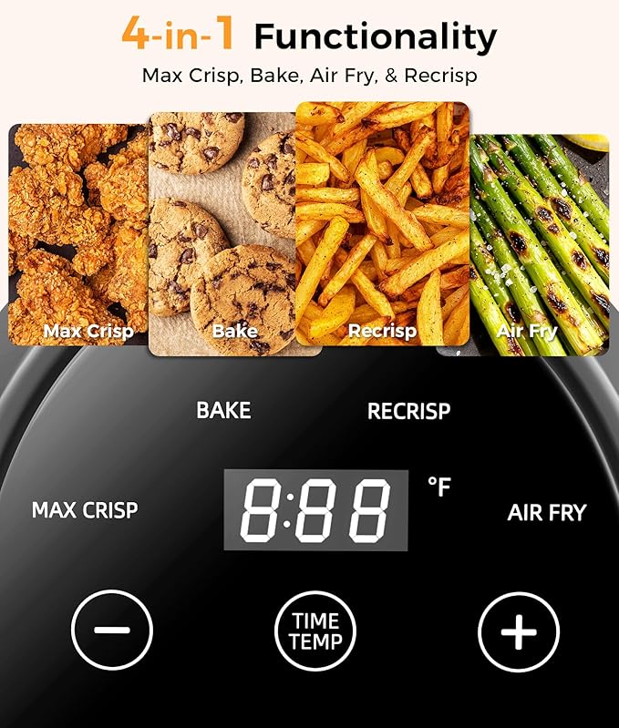 Oylus 4-in-1 Portable Glass Air Fryer - 1500W, 400°F Precise Heat, 4.2QT & 1.6QT Dual Glass Containers and Lids, Non-Toxic, Max Crisp/Bake/Air Fry/Recrisp,Microwave, Freezer & Dishwasher Safe