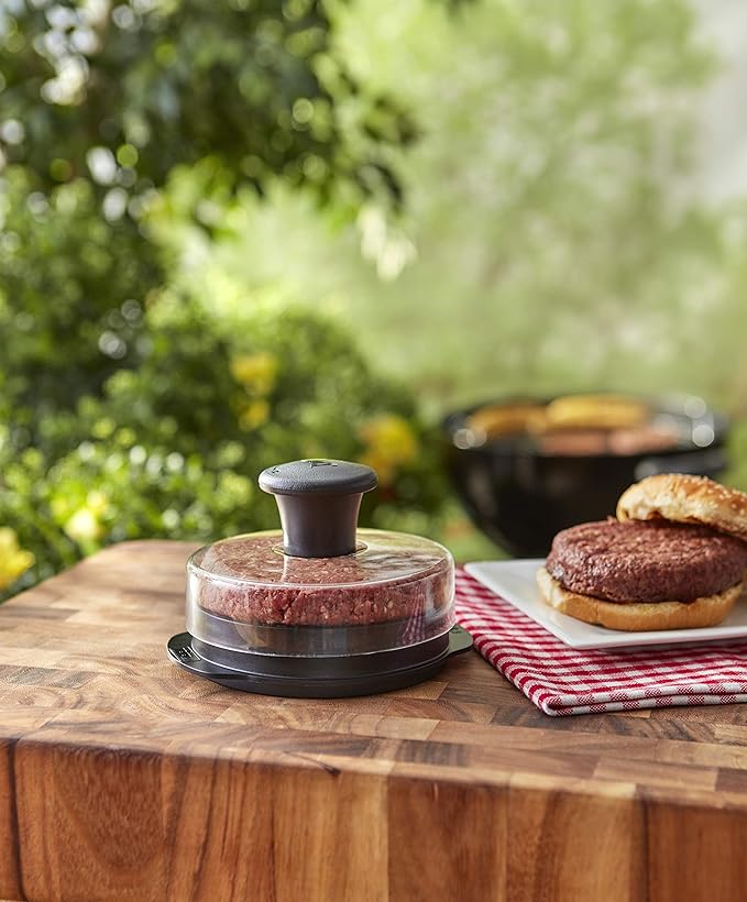 Weber Original Burger Press, Black – Creates Perfect Flat 1/4 lb & 1/2 lb Patties with Built‑in Dimple, Detachable Handle & Nylon Grip