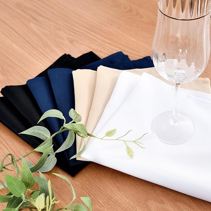 Wolkemer Set of 4 White Cloth Napkins 17 x 17 Inches Solid Washable Polyester Dinner Napkins with Hemmed Edges for Dinners Parties Weddings Banquets Events Table Decoration