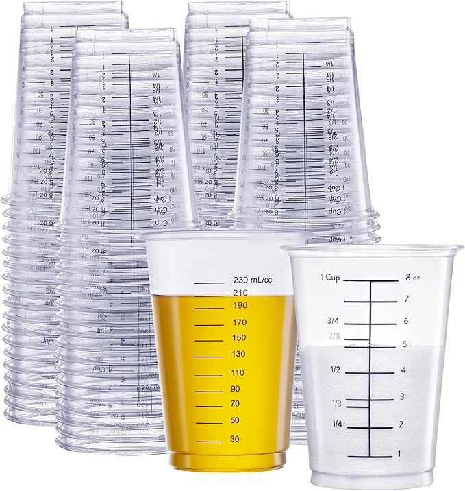 GUSTO [10 oz. - 50 Count] Multipurpose Disposable Plastic Measuring Cups - Baking, Cooking, Epoxy Resin, Mixing & Measuring Cups - (Formerly Comfy Package)