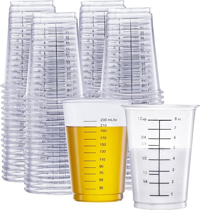 GUSTO [25 Count - 10 oz.] Multipurpose Disposable Plastic Measuring Cups - Baking, Cooking, Epoxy Resin, Mixing & Measuring Cups (Formerly Comfy Package)